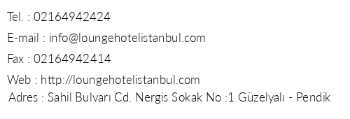 Lounge Hotel telefon numaralar, faks, e-mail, posta adresi ve iletiim bilgileri